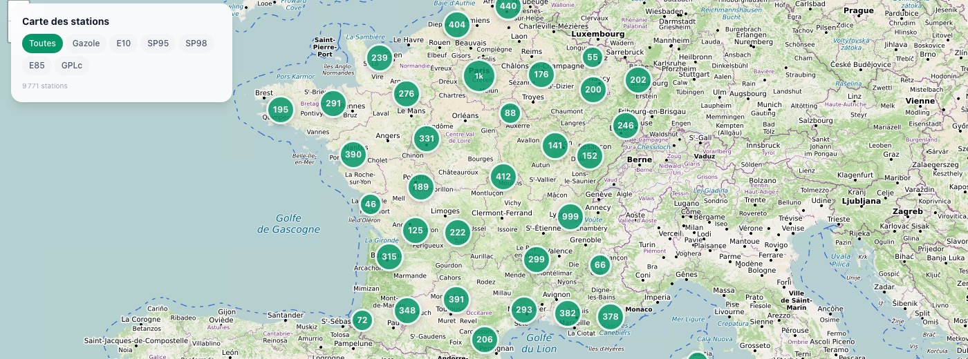Carte des stations essence en France